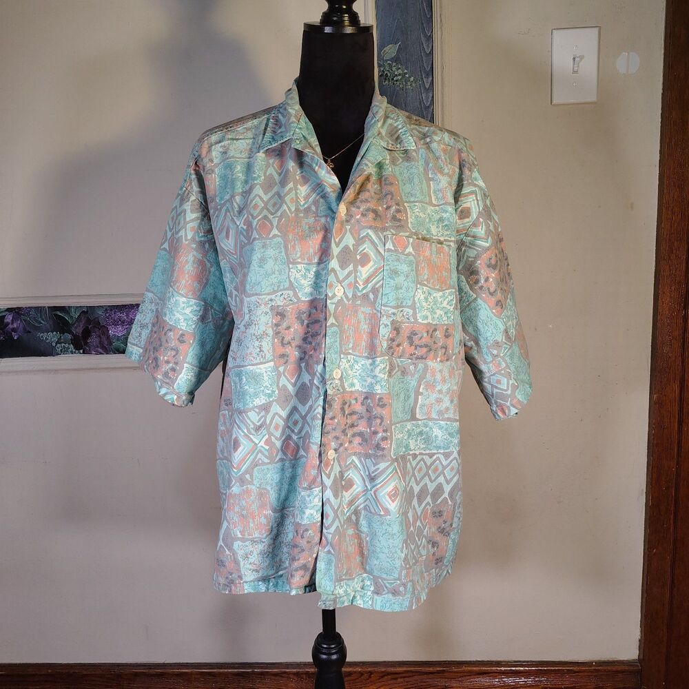 VTG Geometric Shape Button Down Pocket Shirt Men's Size XL/T624